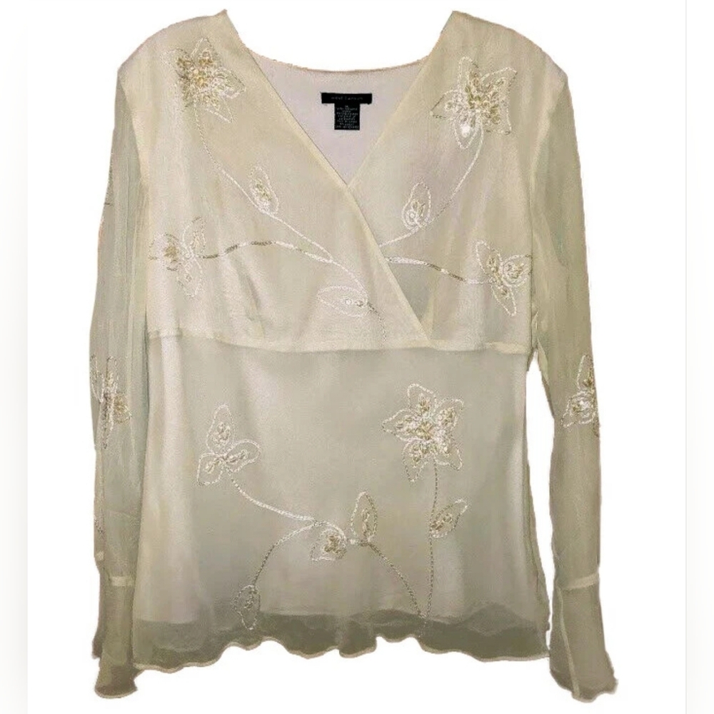 Anne Carson Cream Floral Sequenced Embroidered Blouse